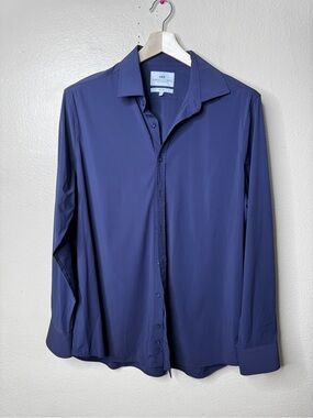 Hawes & Curtis Dress Shirt Men’s 17 36 Blue Nylon Stretch Performance Slim Fit